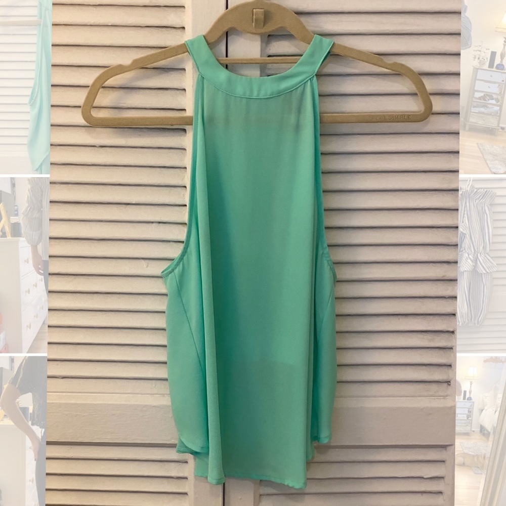 ASTR High Neck Flowy Top - Mint Green
